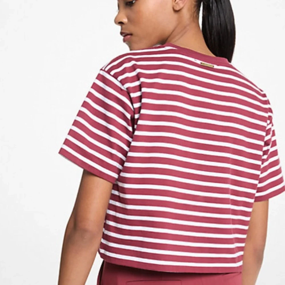 Michael Kors Red and White Striped Crop Top